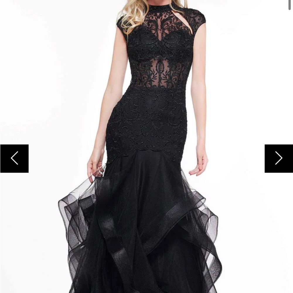 High Neck Ruffled Trumpet Dress - Picture 2 of 5